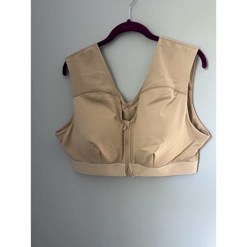 Tommie Copper Women's Plus Size 3XL Beige Front Zip Wireless Sports Bra